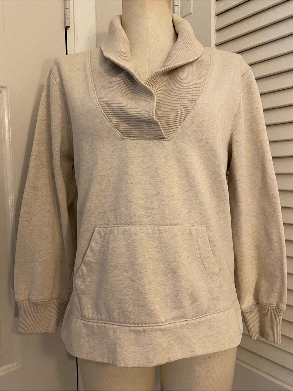 Cozy Women's Oatmeal colored Shawl Collar Pullover Sweater- Size Small